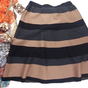 Spense Tan Black Brown Bold Stripe Color Block Sweater Skirt Size L